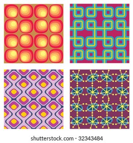 Set of four vintage seamless patterns. CMYK vector illustration with global colors.