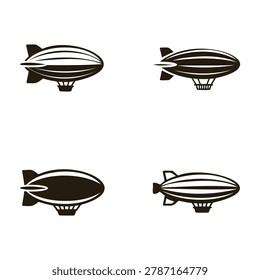 Set of four vintage style blimp icons on a transparent background for design use