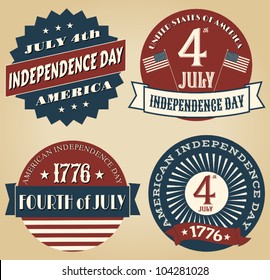 A set of four vintage style design elements for Independence Day.