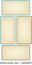 A set of four vintage style, rectangle labels in green and blue.