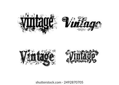 Set of Four Vintage Text Designs in Black. Vector illustration design.