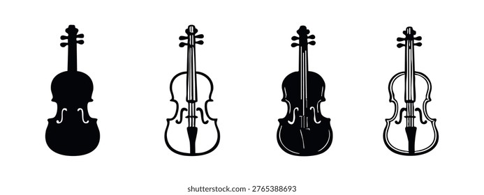 Set of Four Violin Musical Instrument Icons