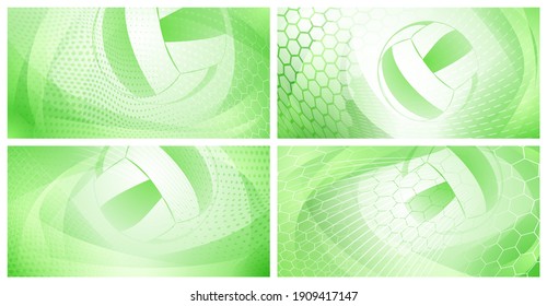Set of four volleyball backgrounds with big ball in light green colors