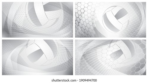 Set of four volleyball backgrounds with big ball in gray colors