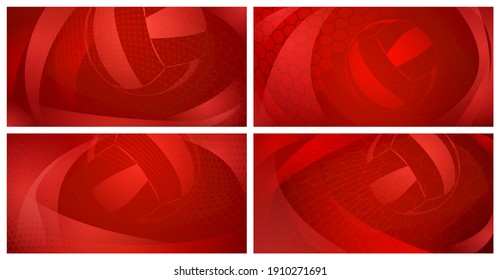 Set of four volleyball backgrounds with big ball in red colors