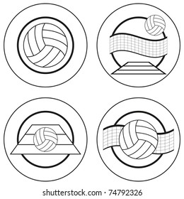 Set of four volleyball black and white emblem or logo, ready for your color combination nad your text.