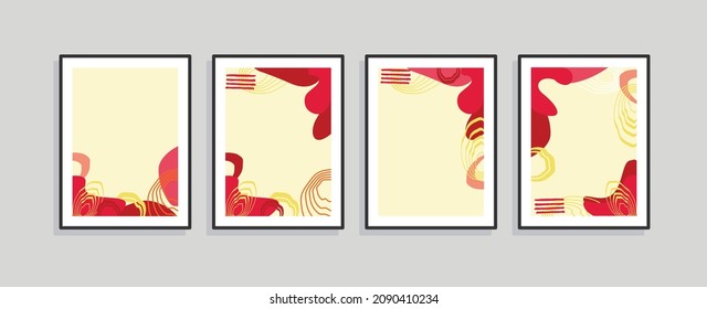 Set aus vier Wandkunst, Leinwand für die Zimmer. Tropischer Hintergrund mit Blättern. Sommerplakatelement für die Innenausstattung von Büro, Abendessen und Schlafzimmer . 