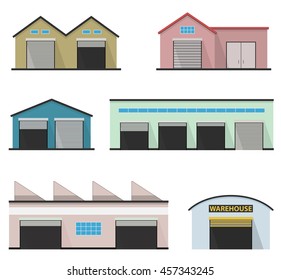 Set of four warehouses. Storehouse building.