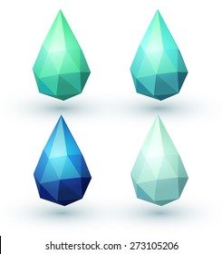 Set of four water drops. Geometric abstract background.