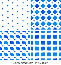 Set of four watercolor seamless patterns, vector illustration