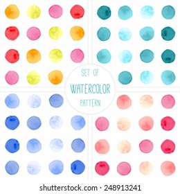 Set Of Four Watercolor Simple Polka Dot Patterns. Seamless Patterns On The White Background. Vector Illustration.