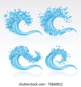 Set of four waves on a white background.