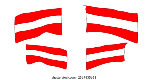 Set of Four Waving Austria Flag. vector illustration flag Austria