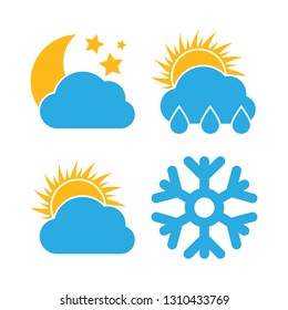 Set of four Weather Icons. Multicolored icons for different weather conditions.  Vector illustration.