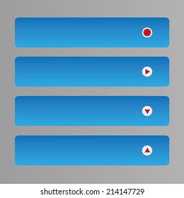 Set of four web buttons with arrow or circle in blue color. 