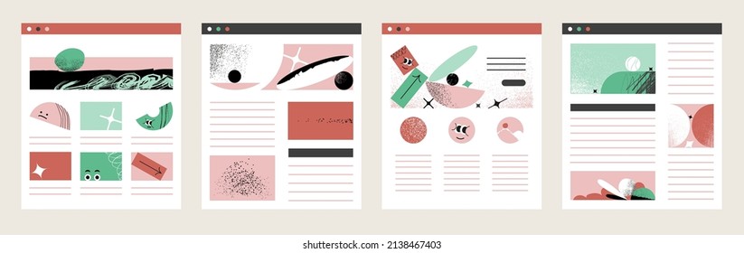 Set of four website mockup wireframe ui templates for sitemap 