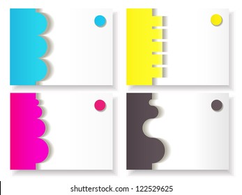 Set of four white blank cards with paper origami elements. Eps10