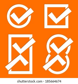 Set of four white vector tick icons