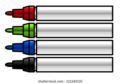 A set of four whiteboard/permanent markers with white barrels.