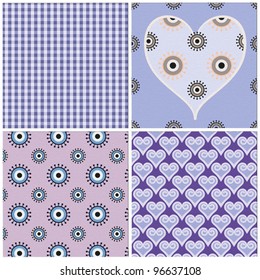 set of four white/purple seamless patterns