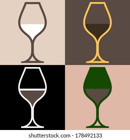 Set of four wine glass variations on color background. This download includes an EPS10 file.