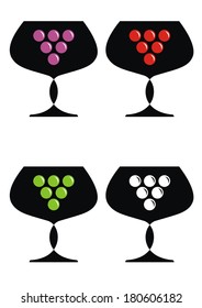 Set of four wine glasses, vector icon