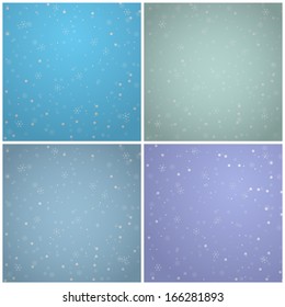 Set of four winter background with snowflakes and beautiful blur. 