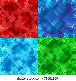 Set of four winter backgrounds. Winter frame with snowflakes. Christmas Greeting Card. New Year background 