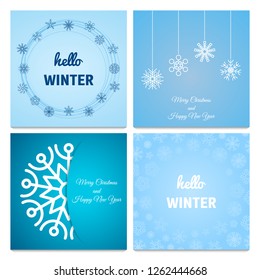 Set of four Winter and Christmas backgrounds with snowflake . Vector illustration.