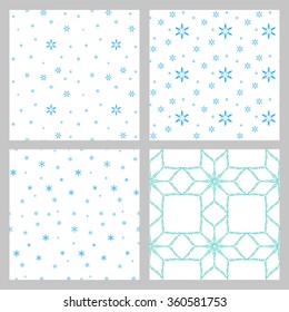 A set of four winter frosty background in blue tones. Abstract background.