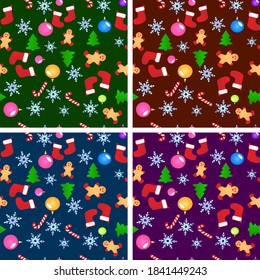 set of four  winter holiday christmas seamless pattern. Good for textile, wrapping, wallpapers, etc. Sweet bees and honey isolated on background. Vector illustration.