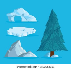 set of four winter landscape items