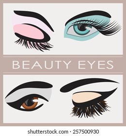 Set of four woman eye with  long lashes vector 