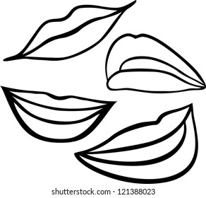 Set of four woman lips. Vector.