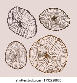 set of four woodcut on isolate background