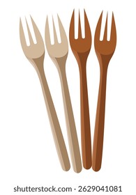 Set of four wooden forks in different shades of brown and beige