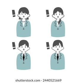 Set of four workers opening their mouths in surprise