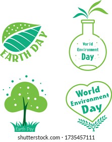 Set of four World environment day green vector icons. Flat outline vector illustration.