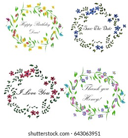 Set of four wreath with flowers