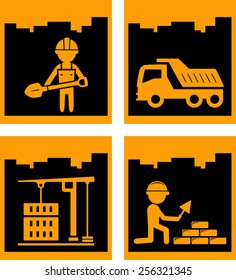 set four yellow urban building industrial icons