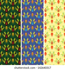 set of four yellow/blue seamless patterns