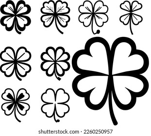 set of four-leaf clover black icon clover silhouette vector element