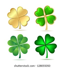 Set of four-leaf clovers isolated on white. St. Patrick's day symbol. Vector illustration