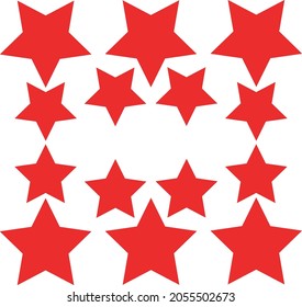 Set of fourteen stars. Red stars icon big and small. Vector illustration of stars on a white background.