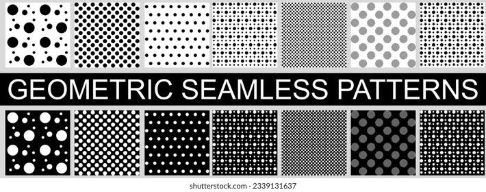 Set of fourteen trendy black and white classic and original polka dot patterns