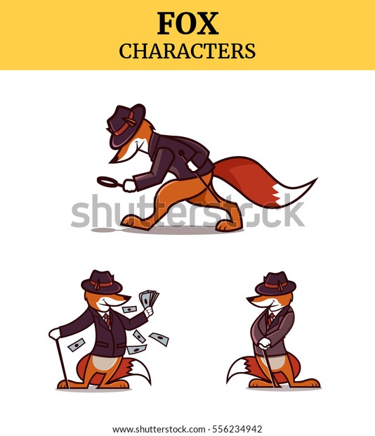 Ensemble De Caracteres Animaux Renards Detective Image Vectorielle De Stock Libre De Droits