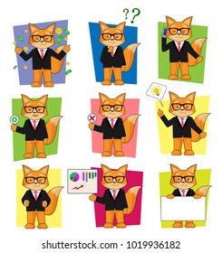 Set of fox businessman  characters with various pose. isolated fox cartoon vector