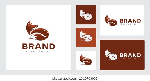 A Set of Fox and Coffee Combination Logo, Brown Color, This Logo Represents Coffee Shops, Cafes, Restaurants, and Other Brands.