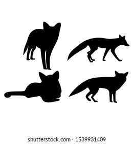 set of fox icon vector on black color
