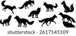 Set of Fox Silhouette Vector Illustrations – Running, Sitting, Jumping and Howling Fox Poses